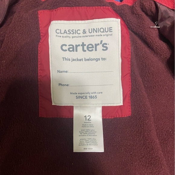 Carter's EUC Baby Boys Heavyweight Classic Bubble Winter Jacket size 12 month - Picture 5 of 6